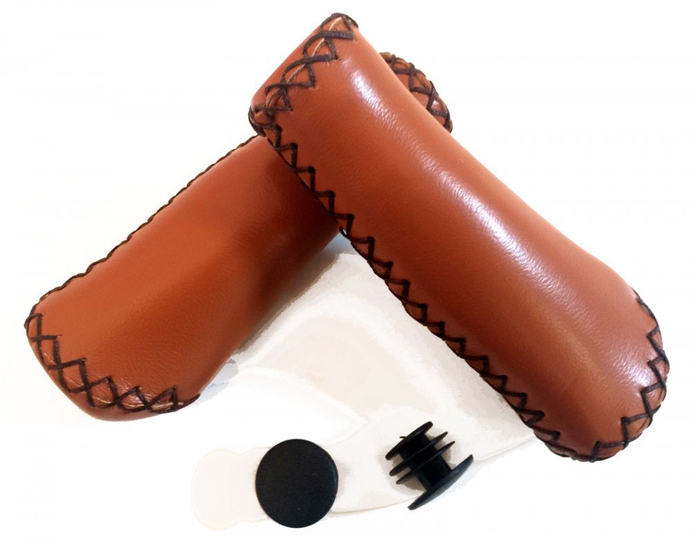 Poignées vélo ergonomiques PU – Marron confort urbain