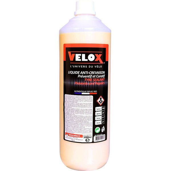 Préventif anti-crevaison FAST SEALANT Velox 1L – Liquide latex sans ammoniac pour pneus vélo Tubeless, chambre à air et boyaux