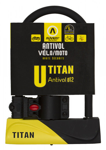 Antivol en U vélo Auvray Titan – 165 x 320 mm, anse Ø12 mm en acier, 2 clés, support cadre inclus