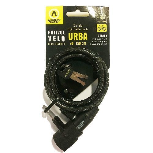 Antivol spirale Auvray – Ø8 mm x 150 cm – Avec 2 clés – Câble tressé léger pour vélo