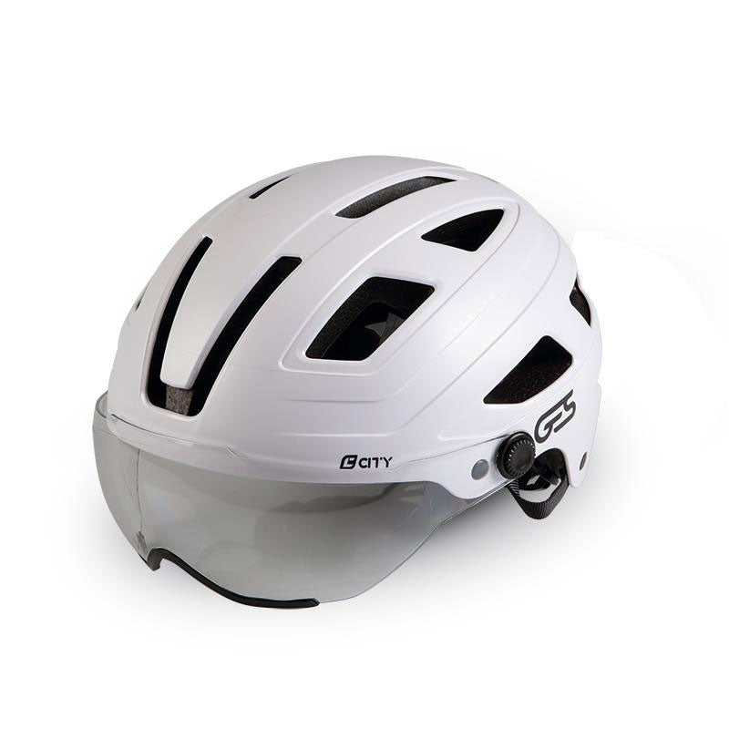 CASQUE CITY Blanc L AVEC VISIERE 59/61 Eclairage Arrière Led 15 Ventilation