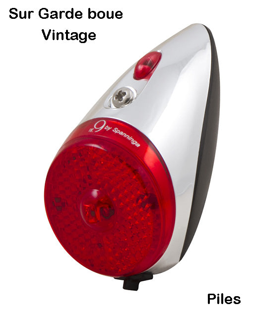 Éclairage vélo arrière N°9 XB – Montage sur garde-boue, LED, alimentation par pile