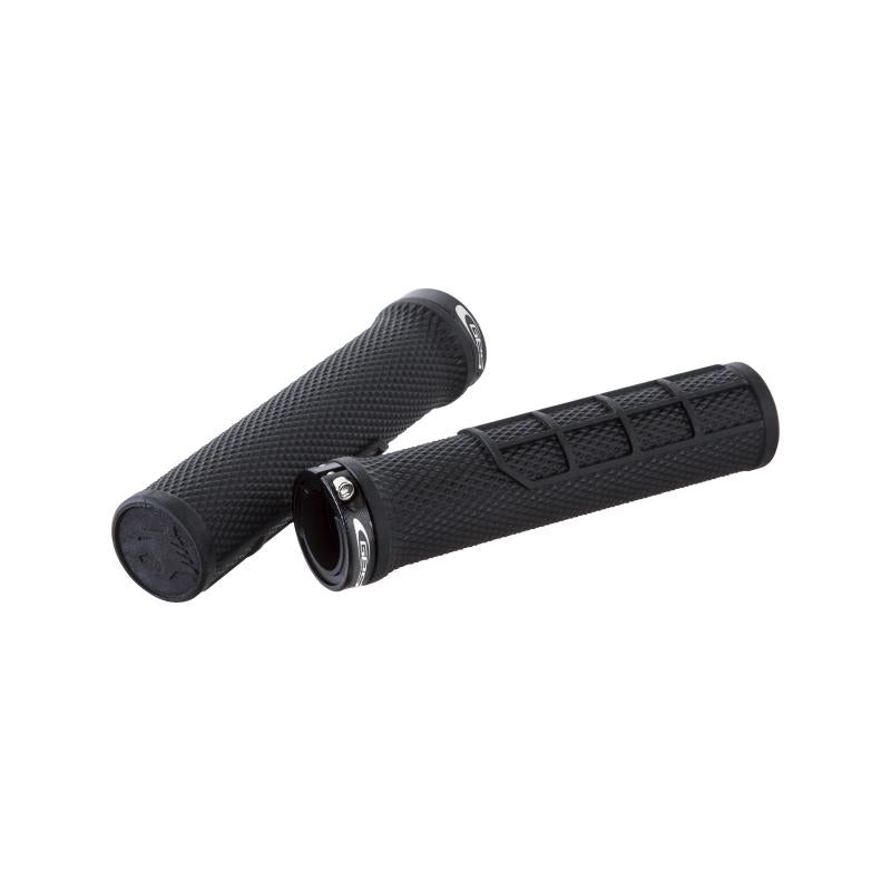Poignées vélo 128 mm – Noires avec bagues de blocage alu
