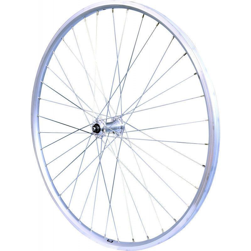 ROUE 28" VTC AVANT JANTE ALU DOUBLE PAROI ARGENT FREIN PATIN MOYEU ALU BLOCAGE RAPIDE