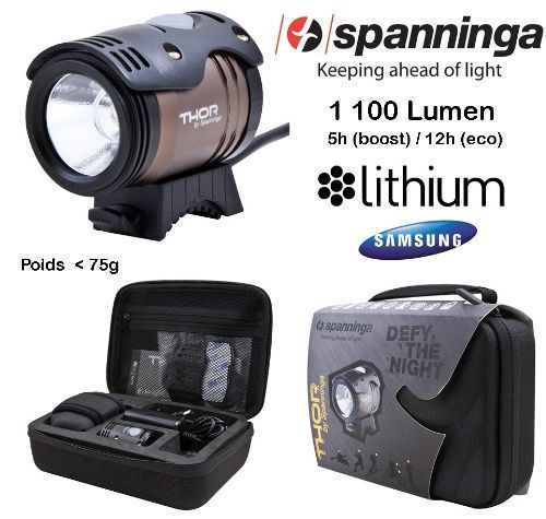 Éclairage vélo avant Spanninga THOR 1100 – 1100 lumens, LED CREE, autonomie 16 h, rechargeable, multi-sport