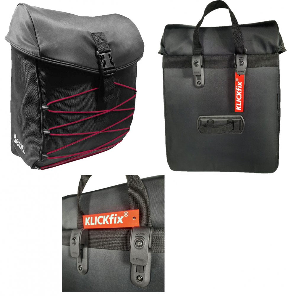 Sacoche vélo BECK S.TAR Red 18L - Étanche, Réfléchissante, Fixation KLICKFIX - 33x13x43 cm