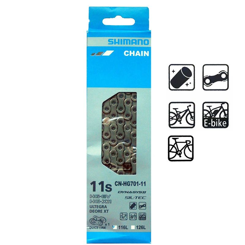 Chaîne vélo Shimano CN-HG701 – 11 vitesses – E-Bike, route et VTT – 116 maillons – Quick Link – Traitement SIL-TEC