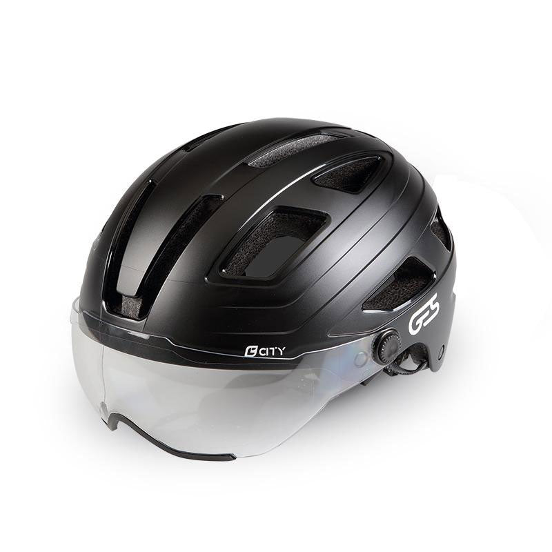 CASQUE CITY Noir Mat  L AVEC VISIERE 59/61 Eclairage Arrière Led 15 Ventilation