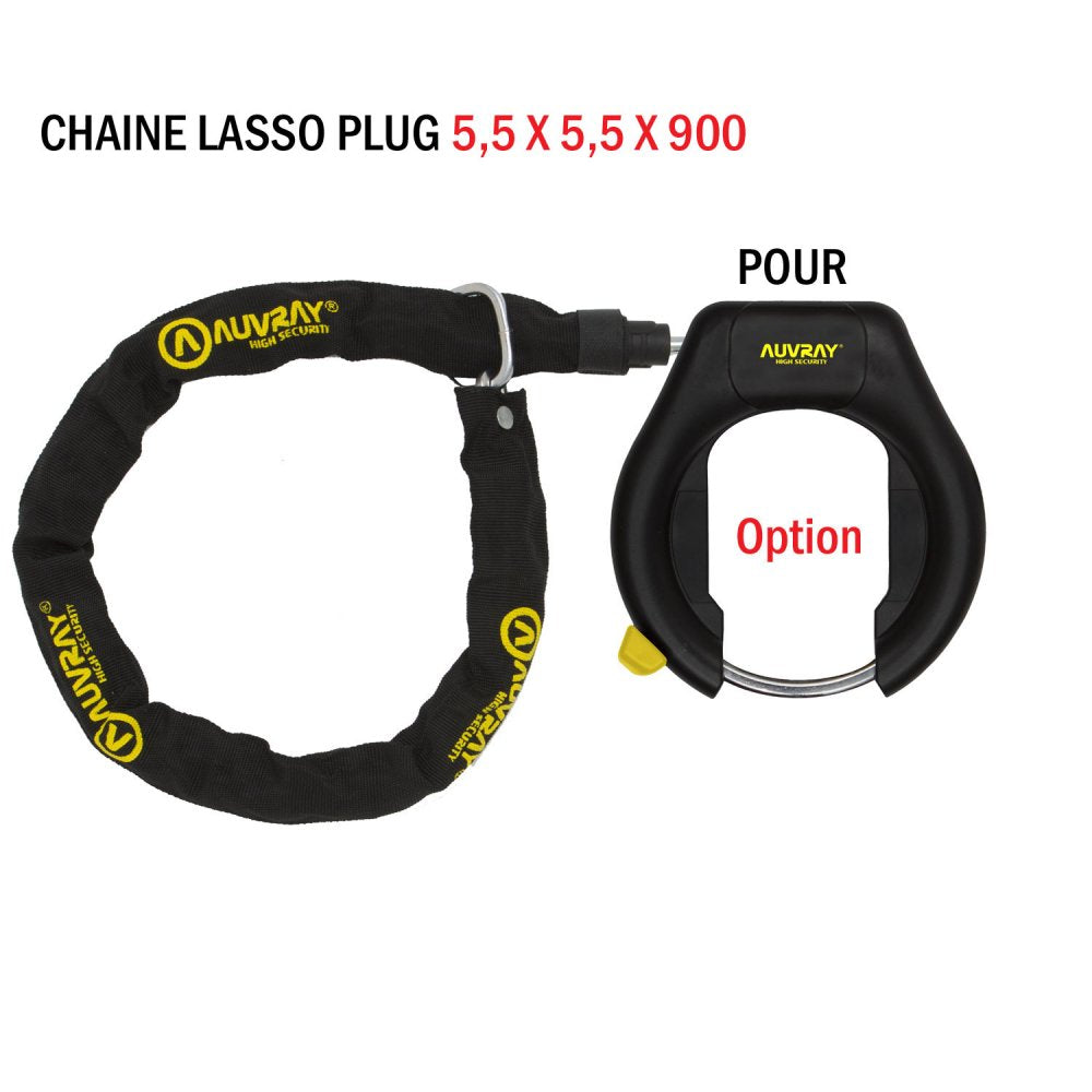 Chaîne lasso Auvray Plug – Ø5,5 mm, 90 cm, acier cémenté pour antivol fer à cheval, gaine nylon tressé